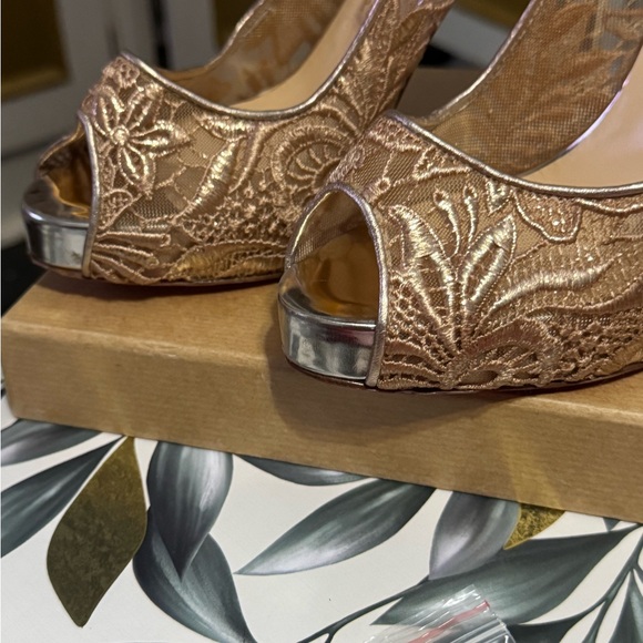 Christian Louboutin Women's Metallic Gold Lace Heels - Picture 8 of 9